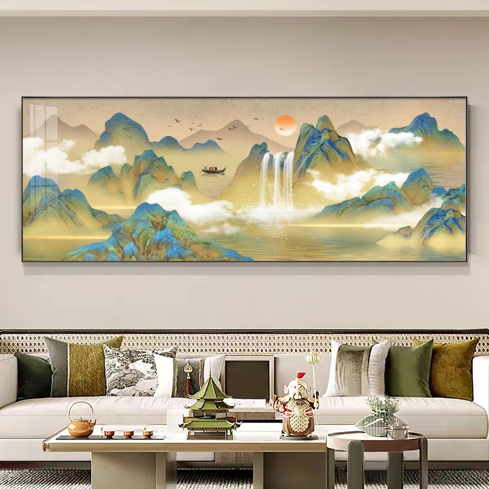 法罗迪千里江山图挂画大气客厅沙发背景山水风景画客厅背景墙挂画