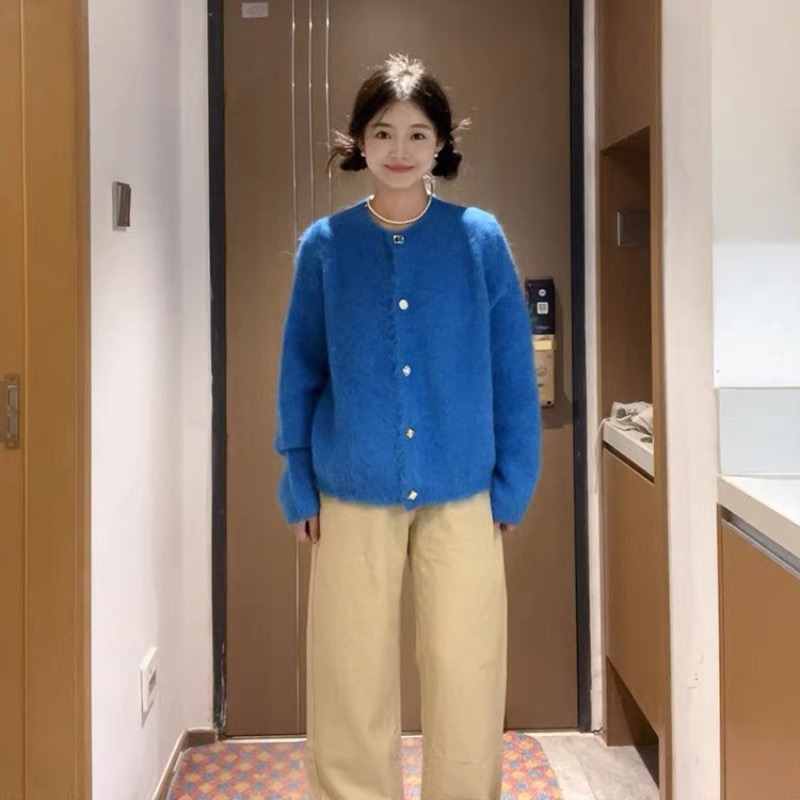 【现货+运费险】圆领针织衫女早秋新款加厚毛衣韩版宽松开衫外套