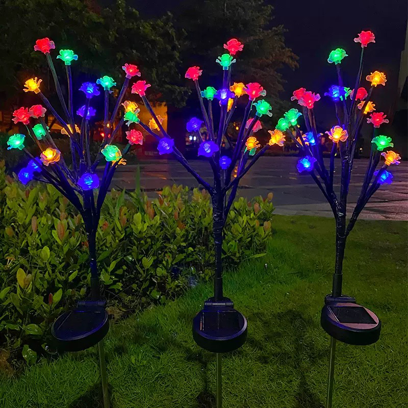 太阳能七彩玫瑰花地插灯庭院户外景观装饰灯
