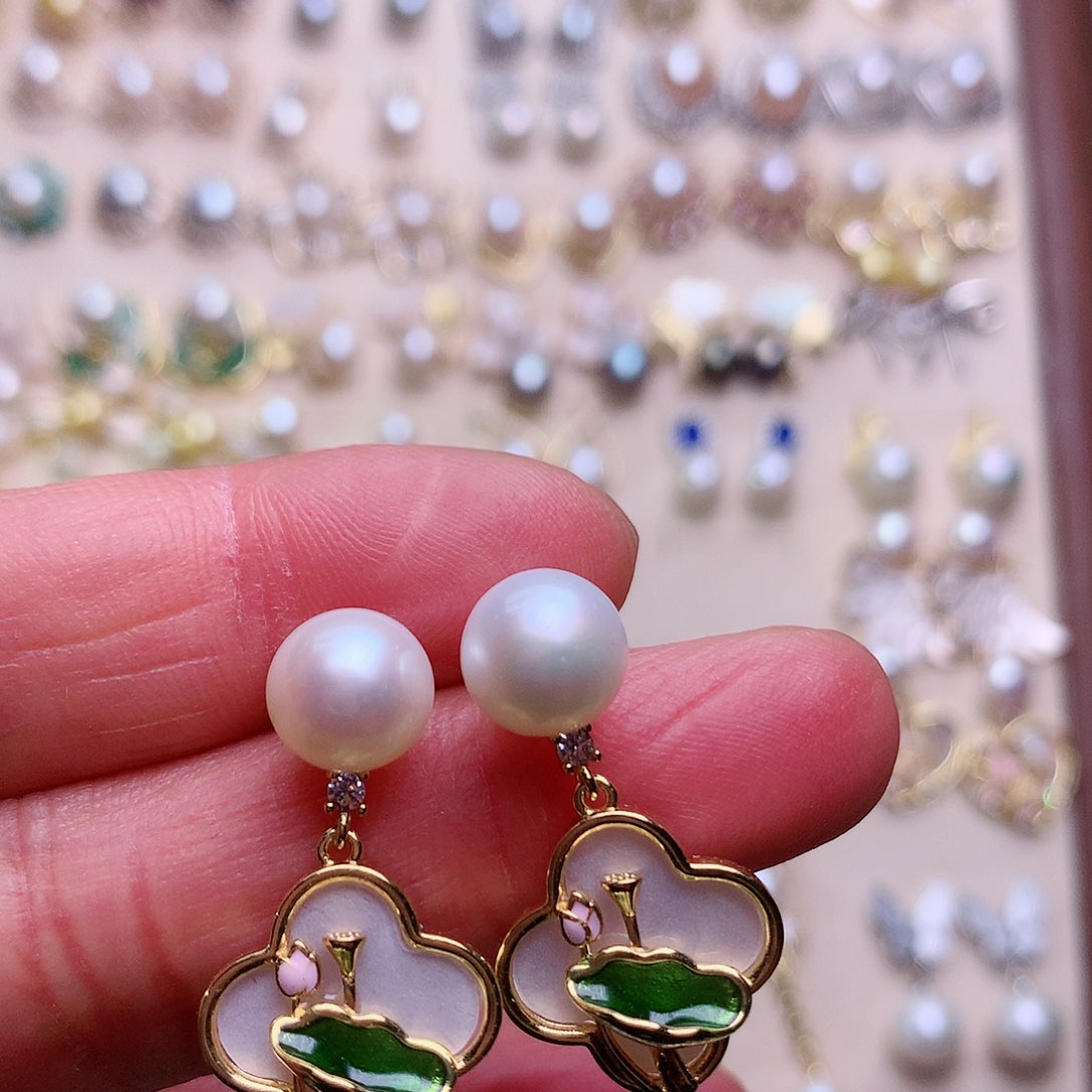 淡水珍珠耳饰银S925镶嵌