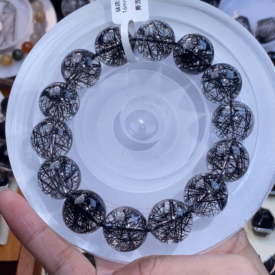 手链水晶未镶嵌16mm蕾丝黑发晶全净体