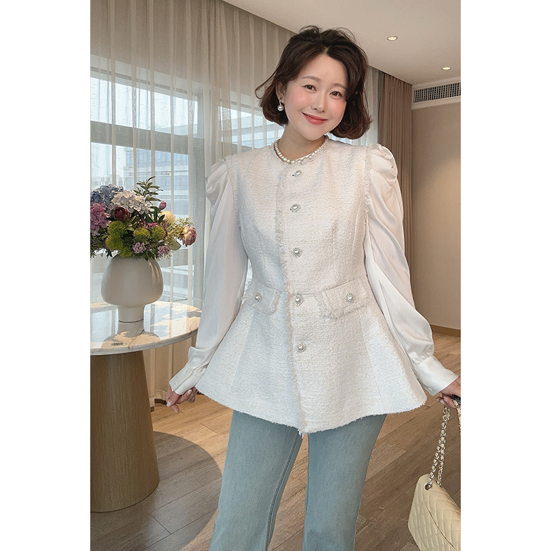 【DIS 清仓】【小香千金】春季显瘦圆领毛呢小香风收腰马甲Z525B00497