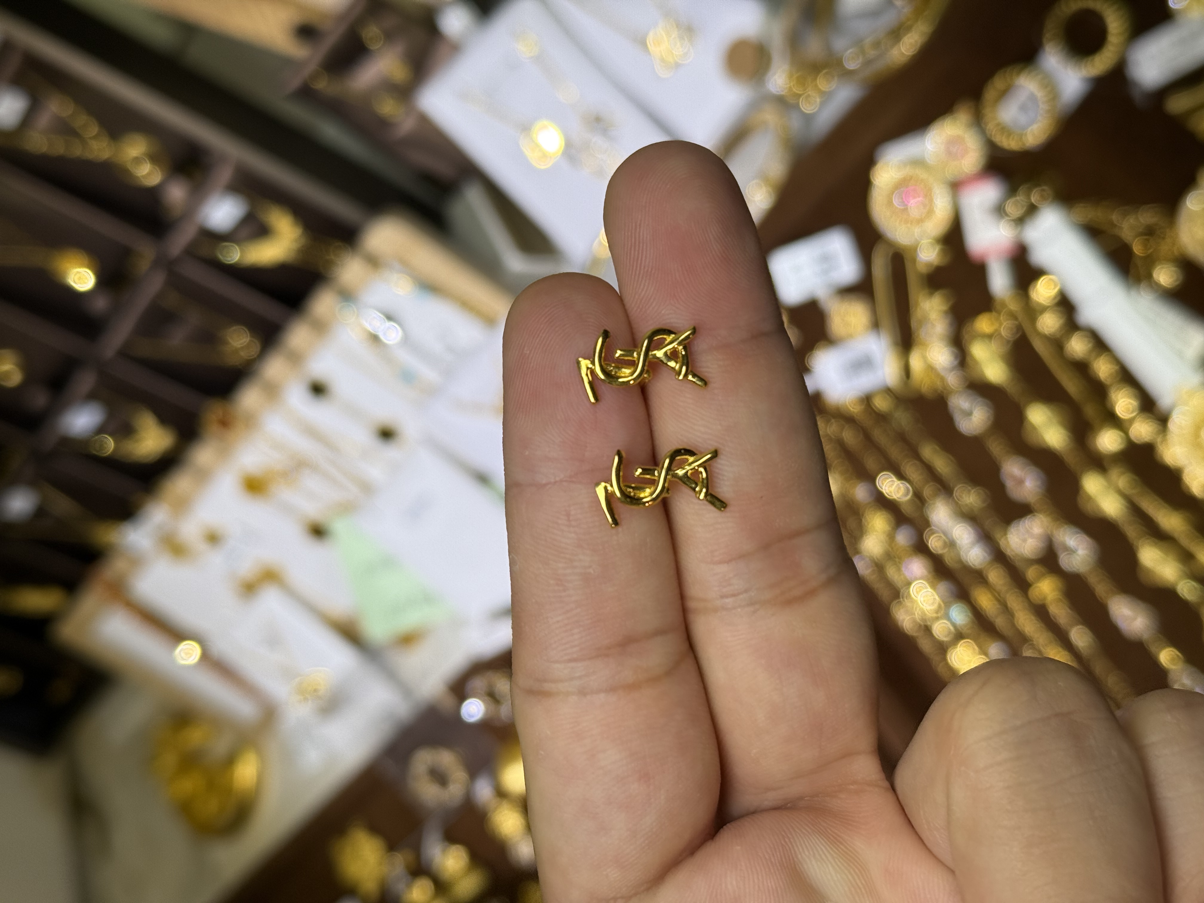 【足金999杨树林耳钉】5G工艺直针纯黄金真金小清新耳饰风格INS