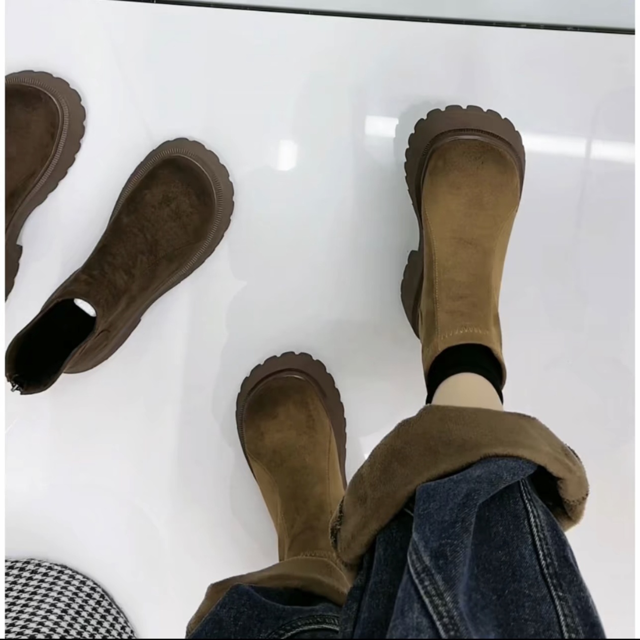 新款韩系怎增高厚底7811-1博肯加绒筒靴百搭马丁靴