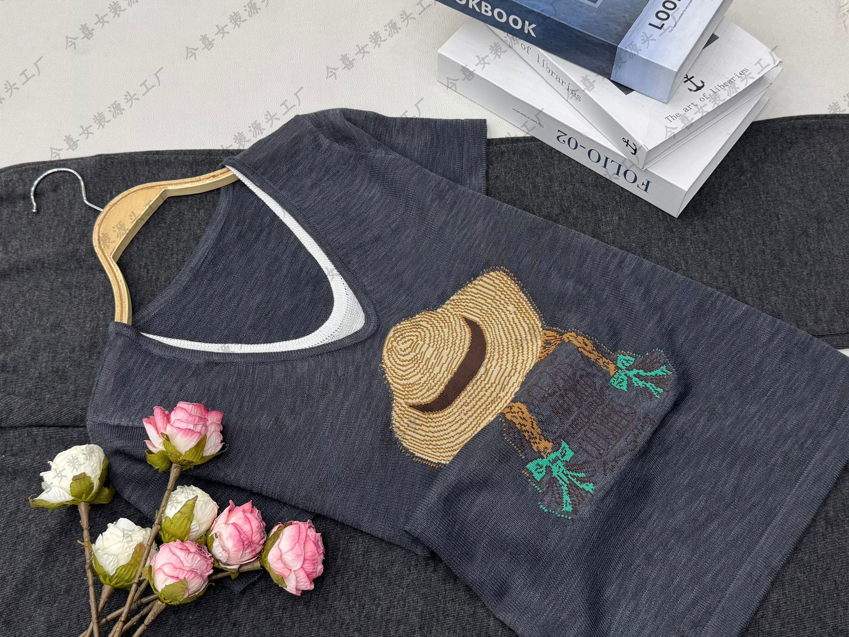 【灰色草帽假两件】新款时尚短袖套头上衣QC3172