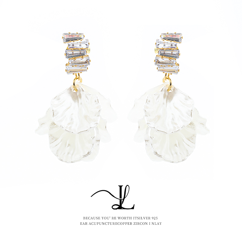 合金锆石耳饰 LL Jewelry & 春之白色精灵花瓣耳钉