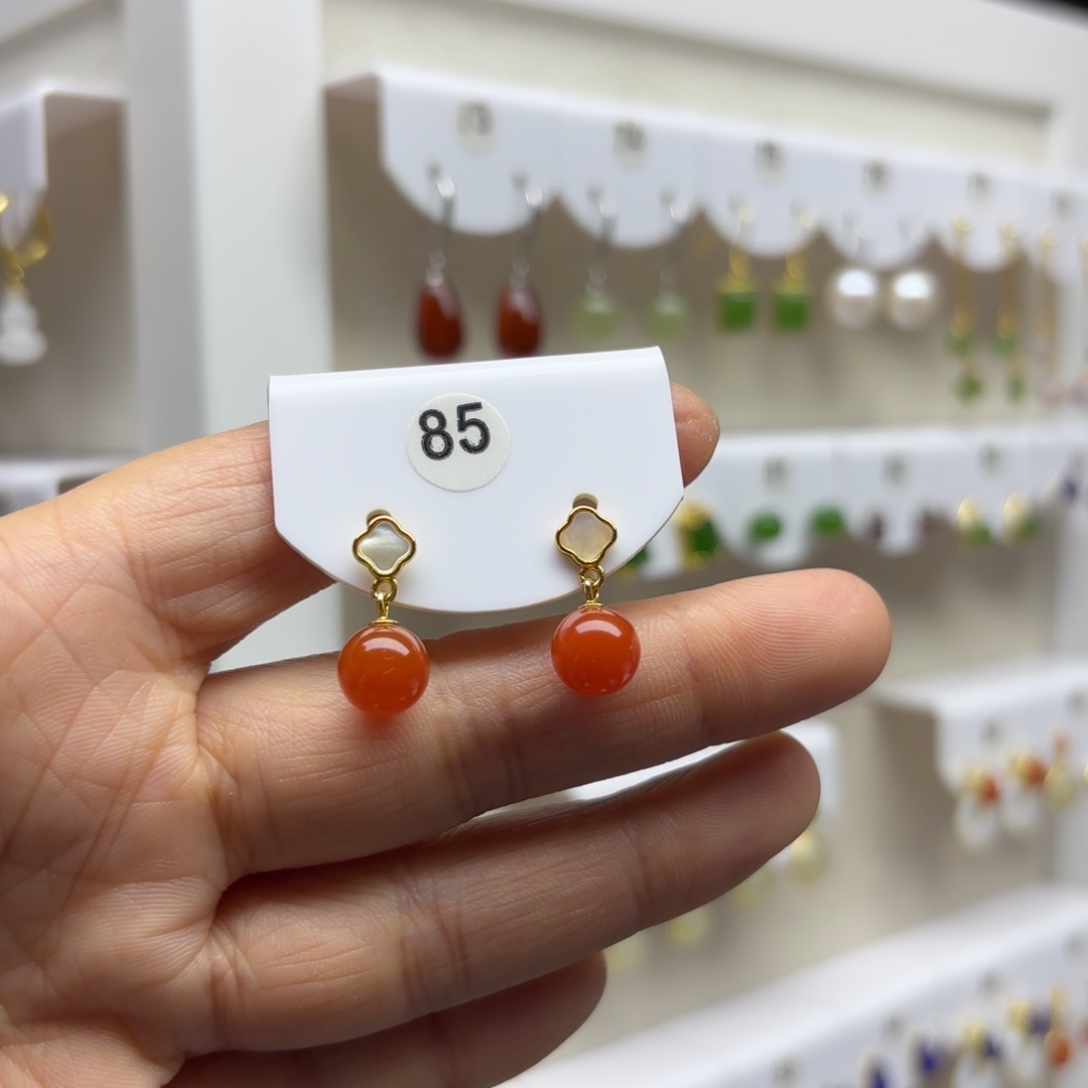 南红玛瑙银S925镶嵌耳饰