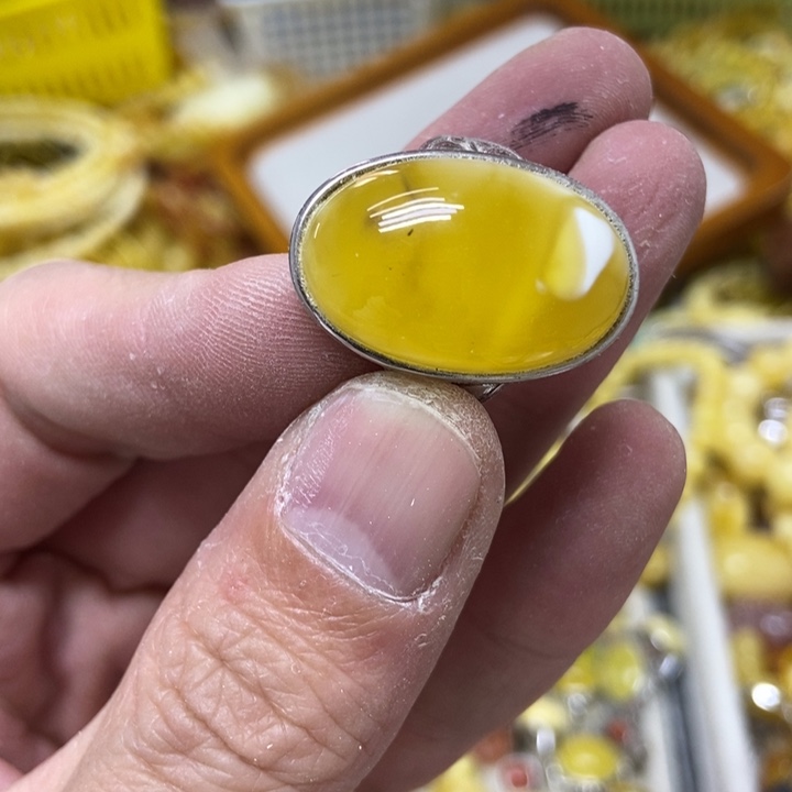 蜜蜡银S925镶嵌裸石戒指