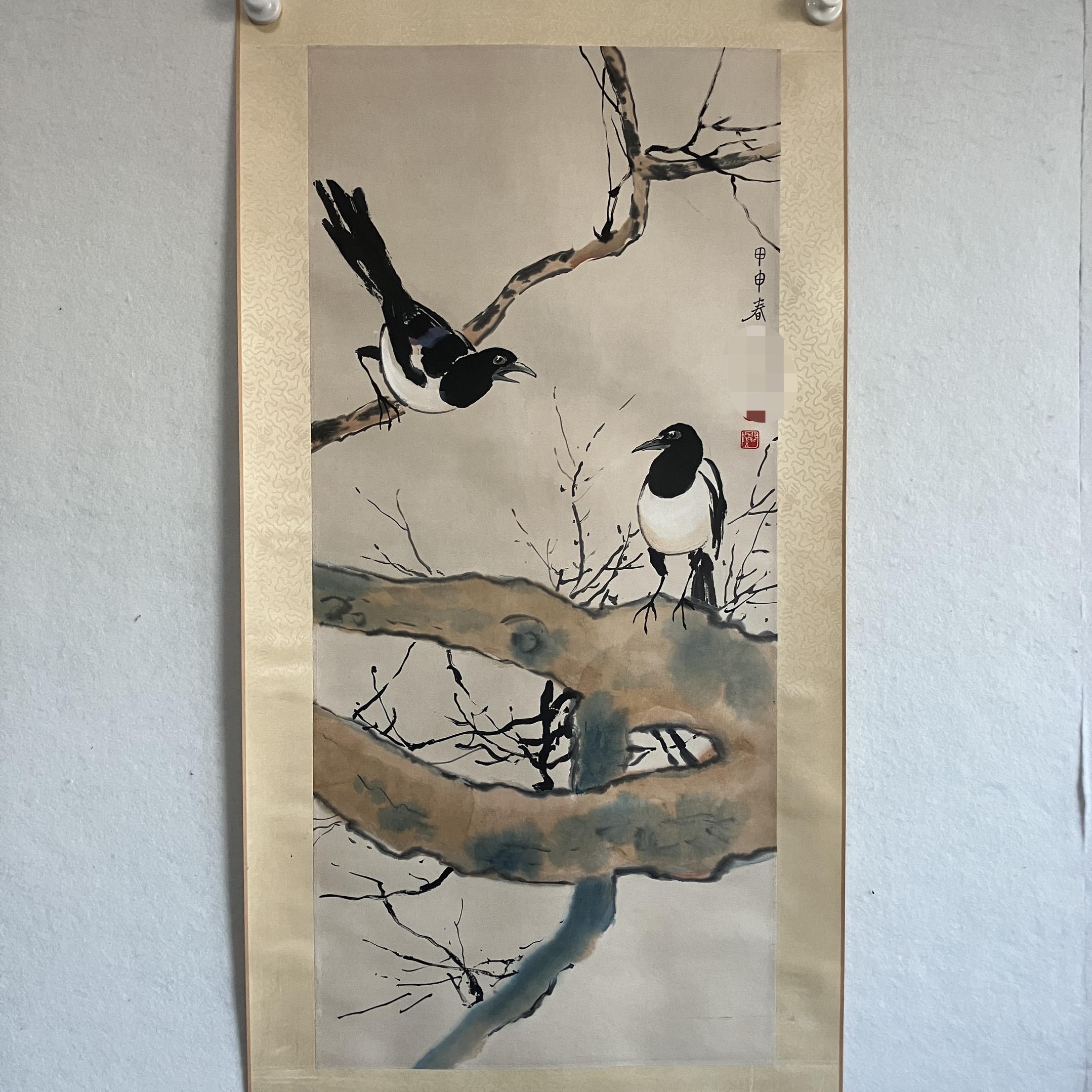 5688 双喜图 纸本设色立轴95×43cm