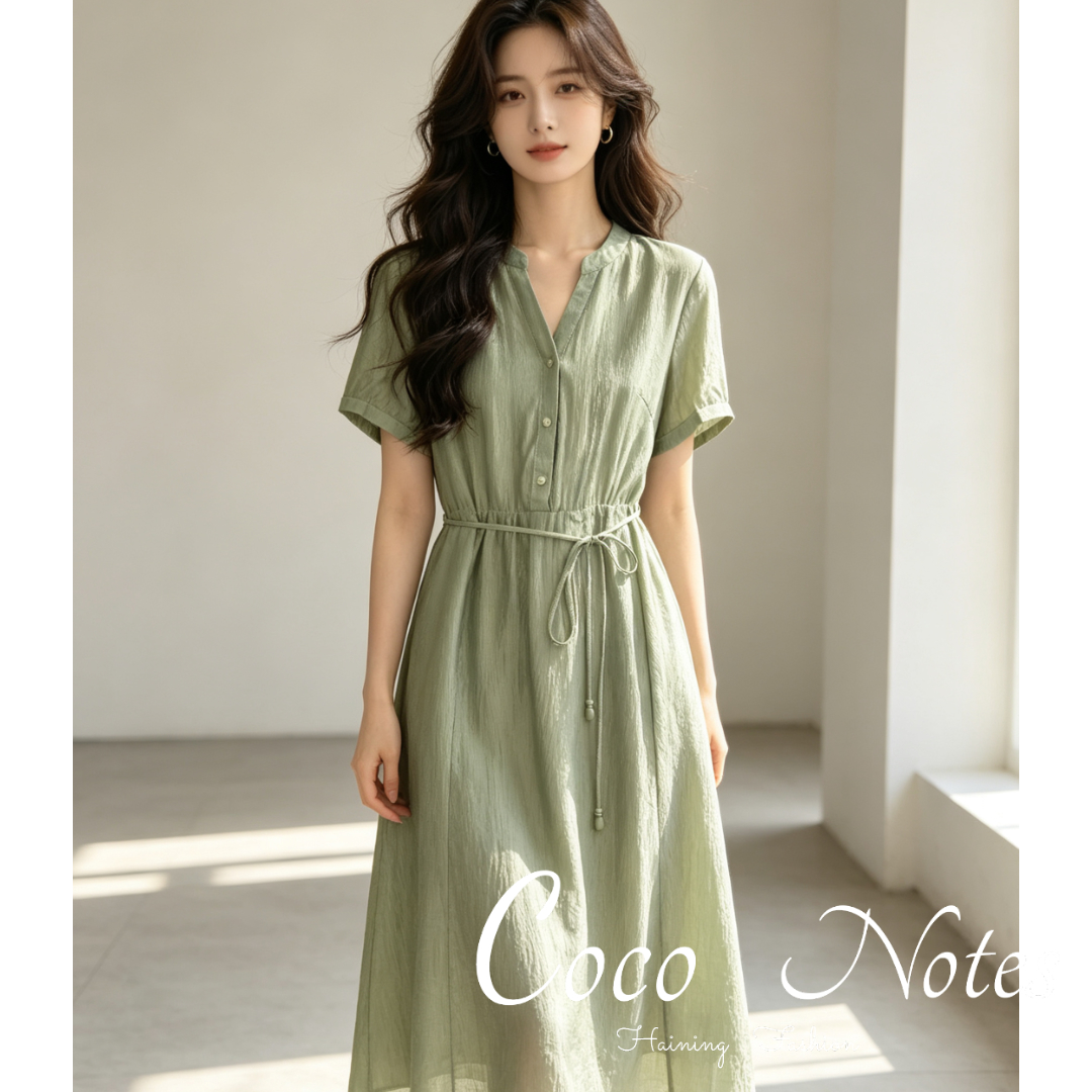 COCO NOTES【梦回青春】DS6125韩国进口醋酸V领不易皱女士连衣裙