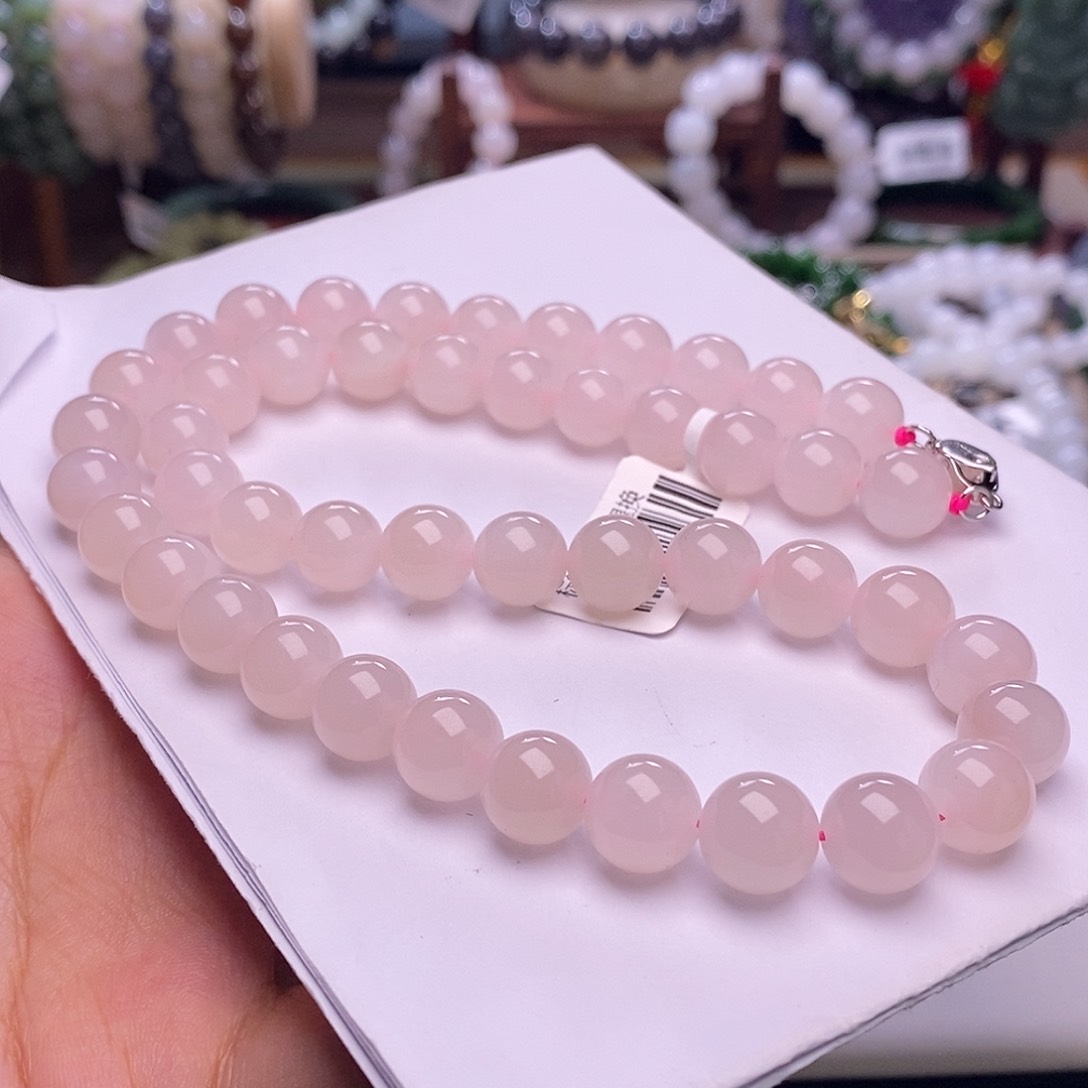 颈饰未镶嵌和田玉毕业级老坑料高冰红粉妈妈链10m