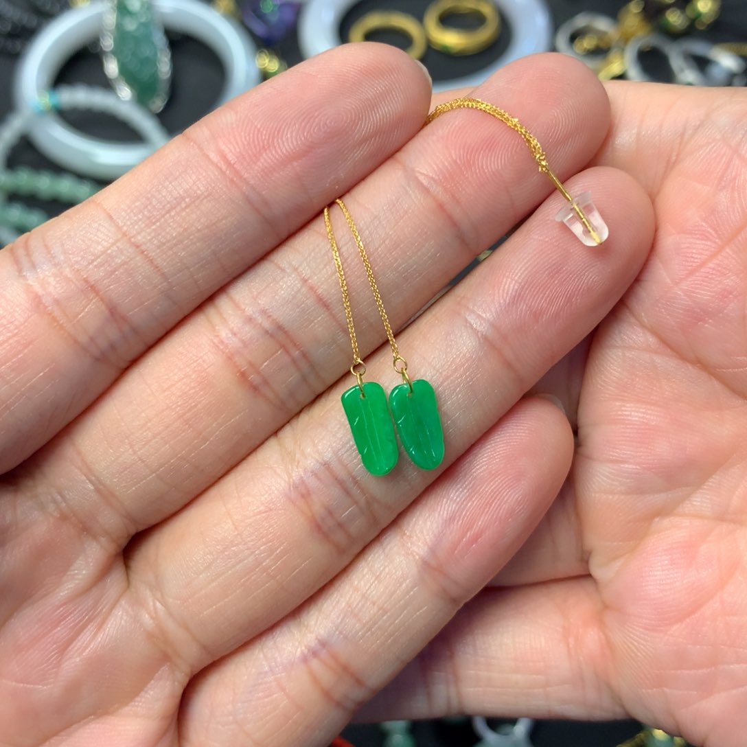 翡翠耳饰18K金镶嵌小耳线