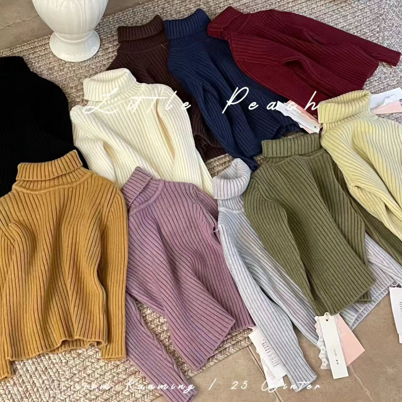 秋栗2025高领毛衣打底衫女童常规款小童套装韩版秋冬套头百搭