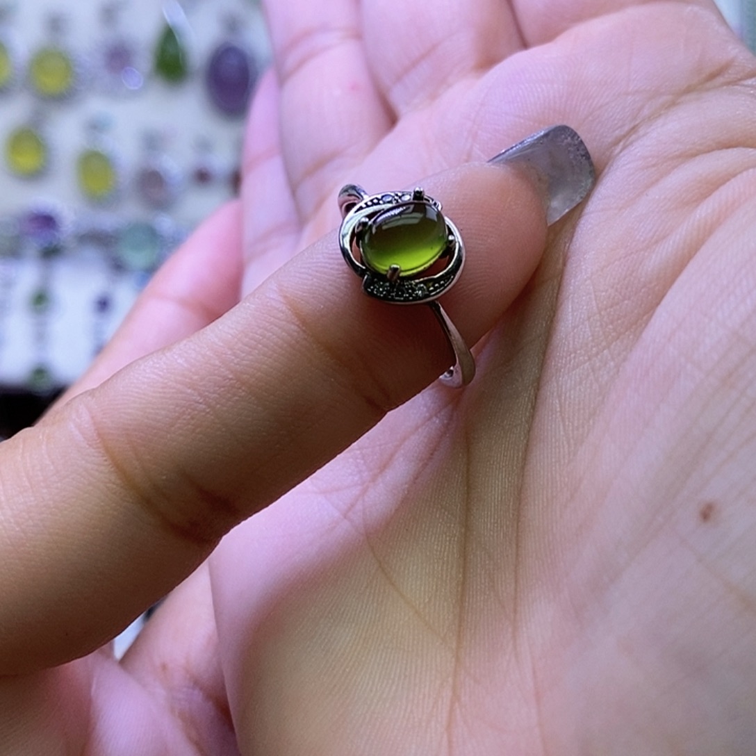 岫玉银S925镶嵌戒指