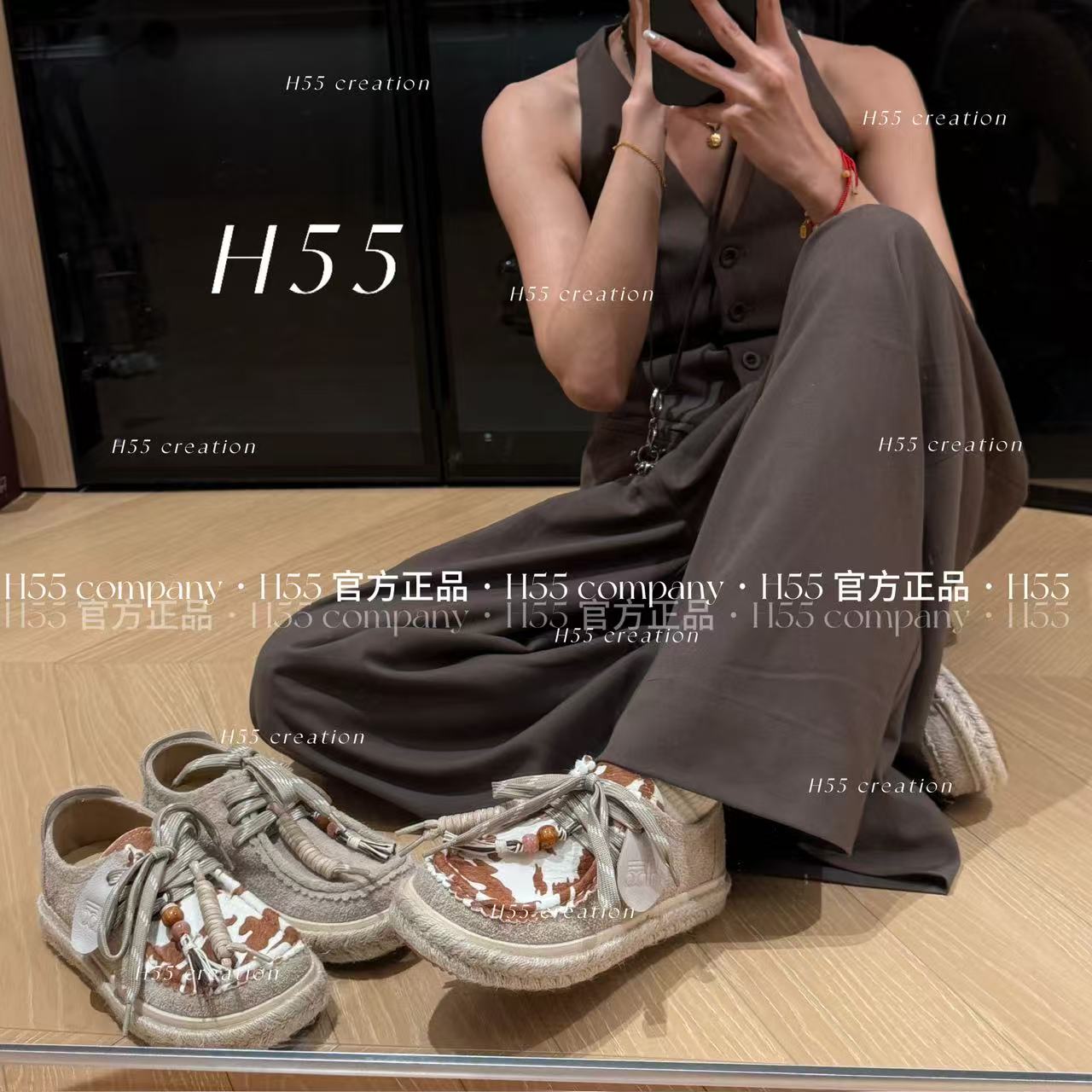 H55-不羁派对｜非欧美学串珠绳结袋鼠鞋4cm56-2708-RD