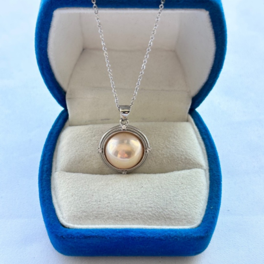 天然淡水珍珠13-14mm巨无霸炫彩香槟色马背吊坠D38