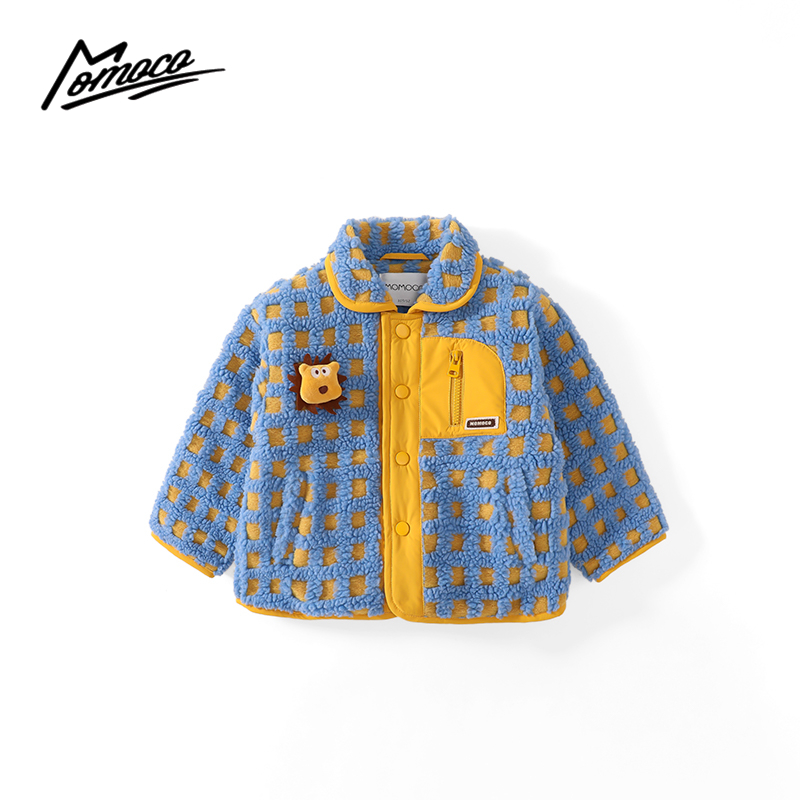 MOMOCO冬季新款男童时尚韩版小狮子格子加棉外套75430107133