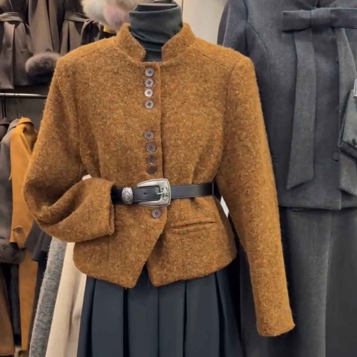 秋冬天加棉加厚毛呢百搭收腰显瘦气质复古外套