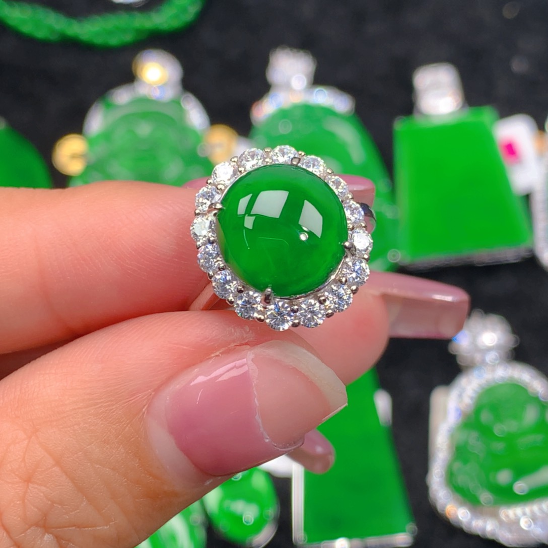 翡翠戒指银S925镶嵌翡翠