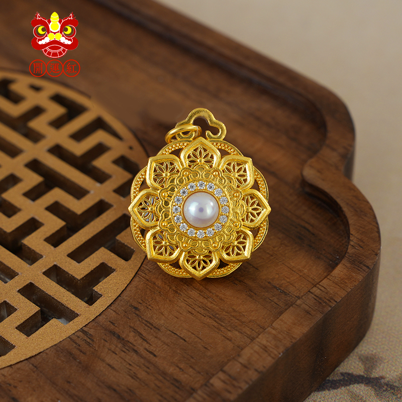 如意宝箱花足金吊坠 8.67g