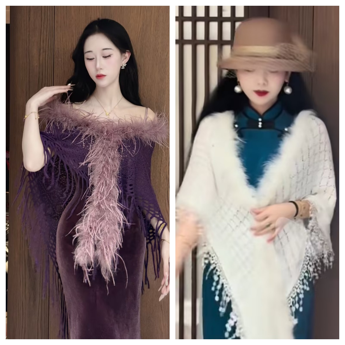 LHMknk1画报夫人原创自制鸵鸟毛披肩合集