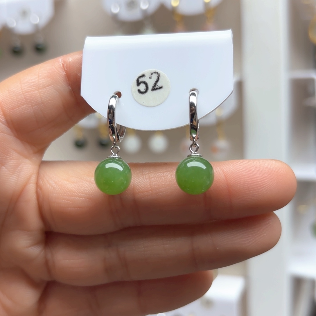 和田玉耳饰银S925镶嵌