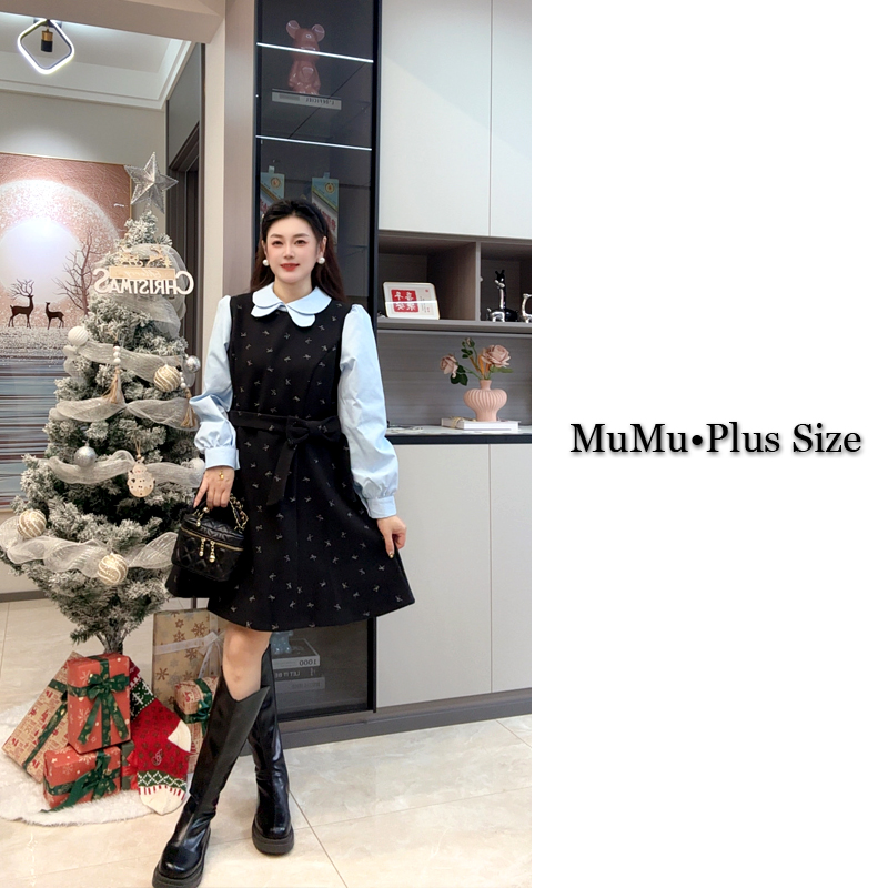 【木 木】娃娃领波点连衣裙女2025秋季新款微胖大码气质长袖连衣裙