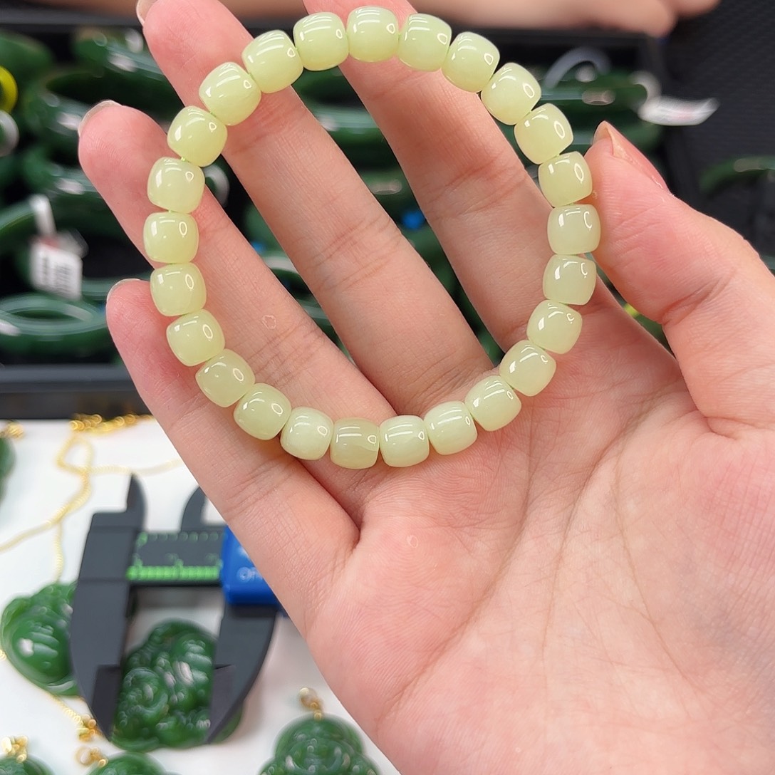 和田玉未镶嵌手链黄口直切卡8手串