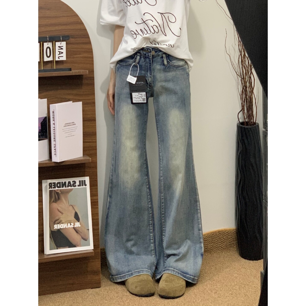 【清仓+运费险】美式复古竹节纹牛仔裤女不贴腿显瘦显高垂感微喇裤