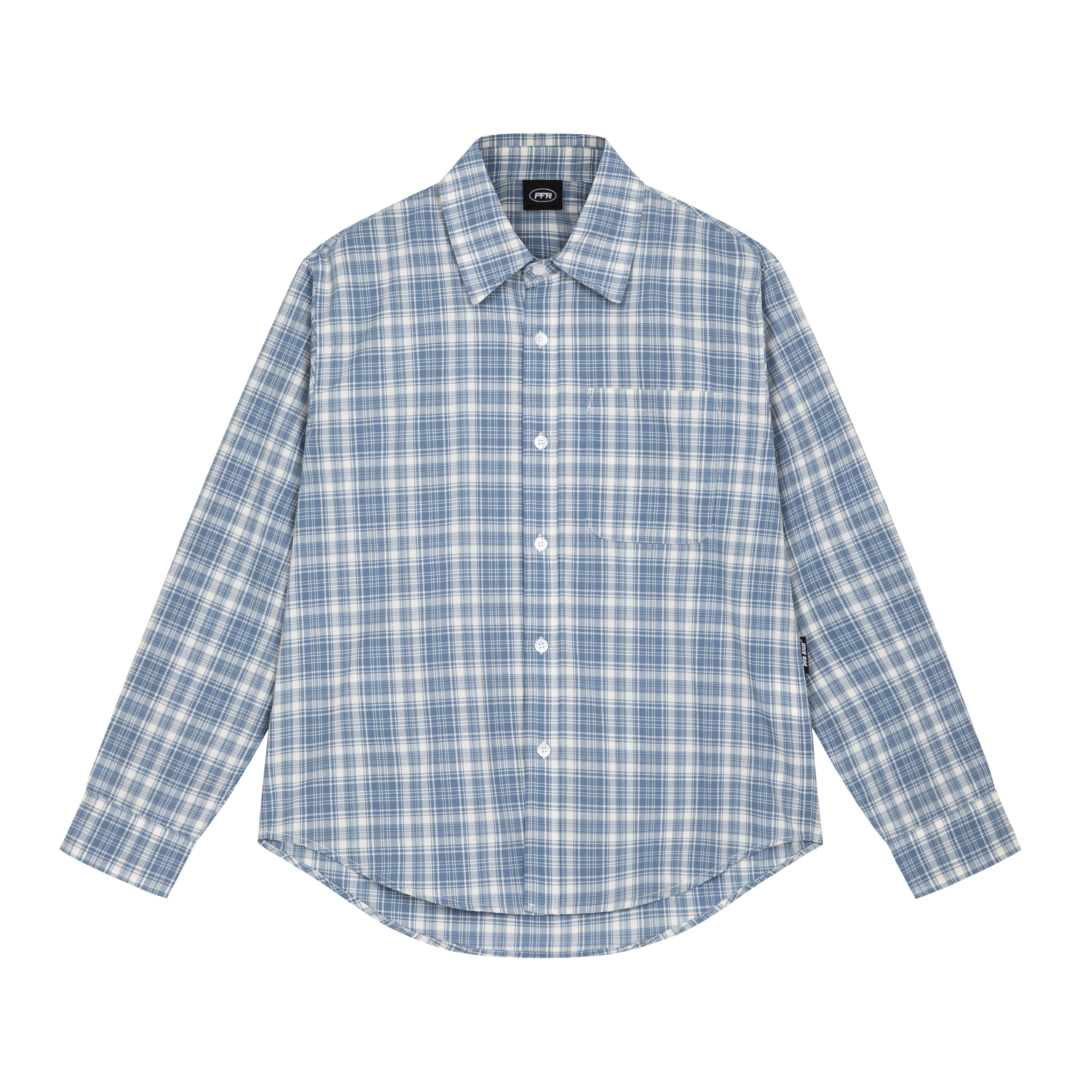 PFR AND 小清新浅蓝色格子衬衫 宽松休闲慵懒高级感衬衣外套情侣