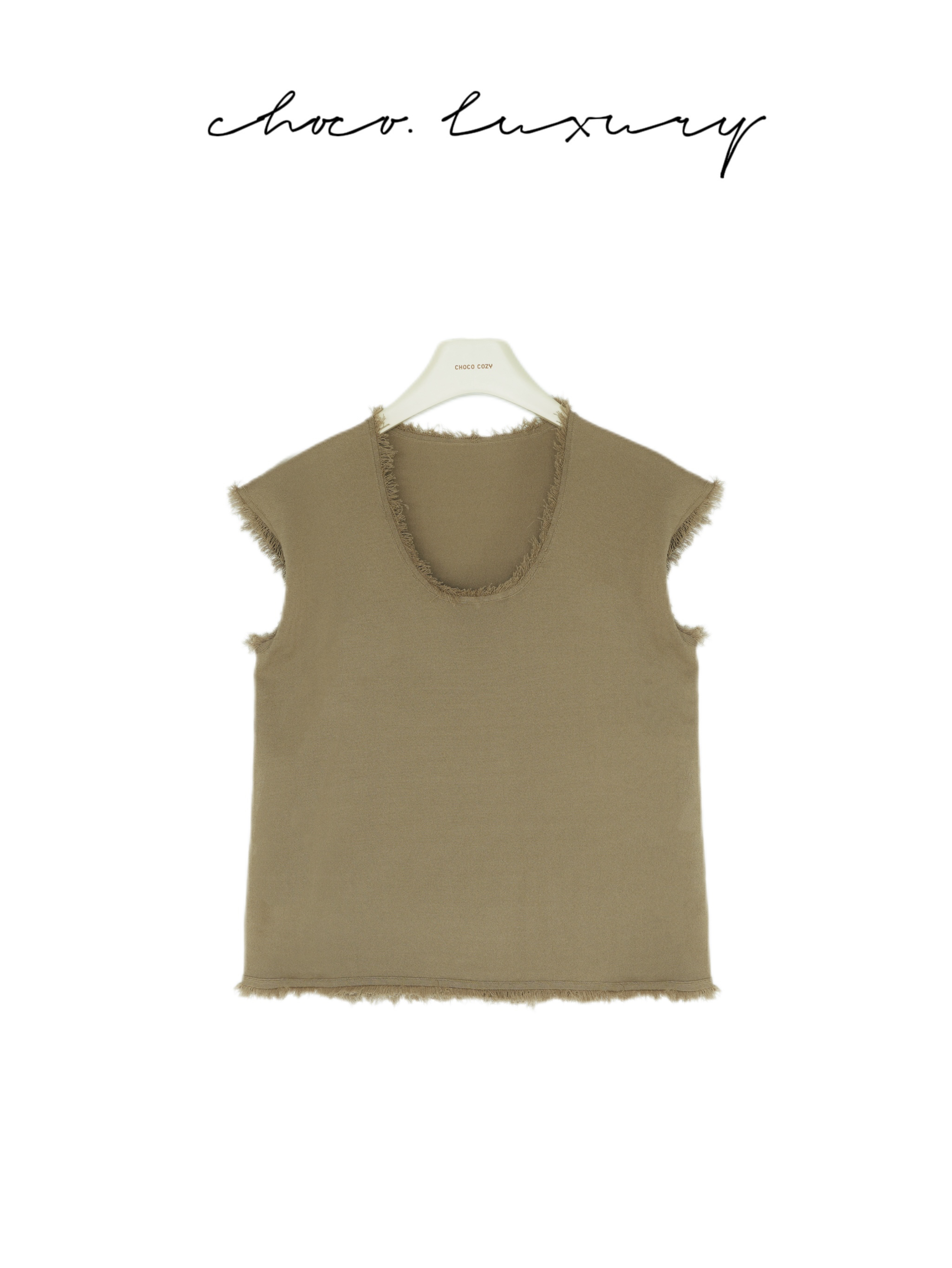 CHOCO【独立的你】精致小U领流苏边雅奢气质上衣D3090