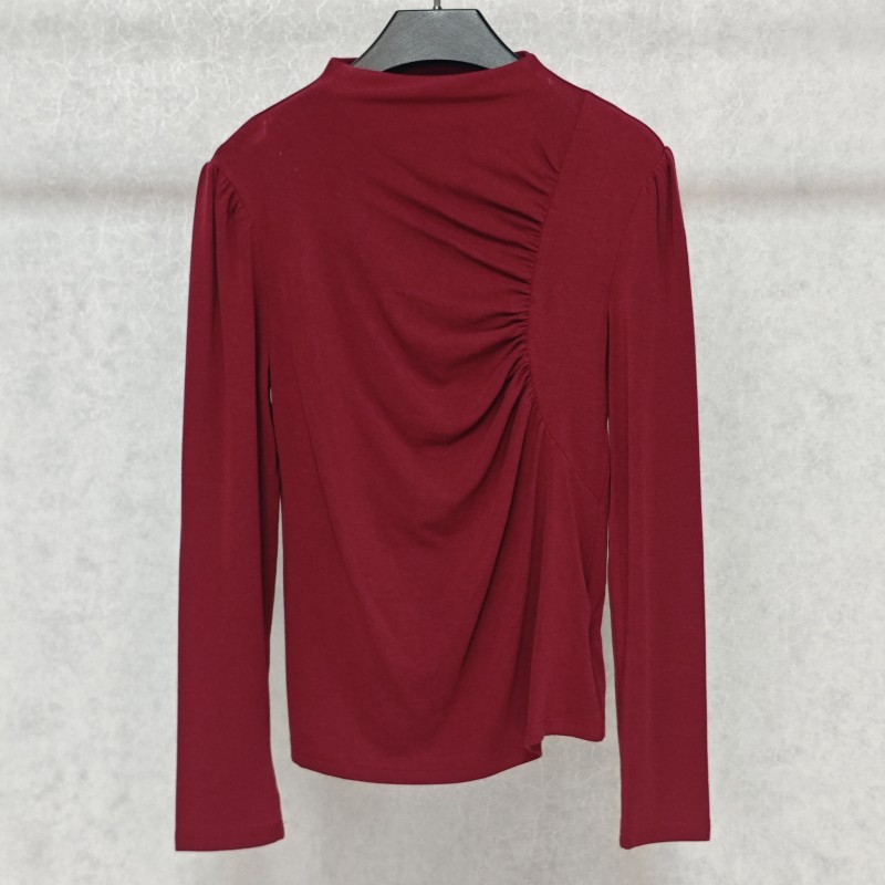 设计师系列  Y569-1   女装不规则皱褶长袖T恤车厘子红TX0607