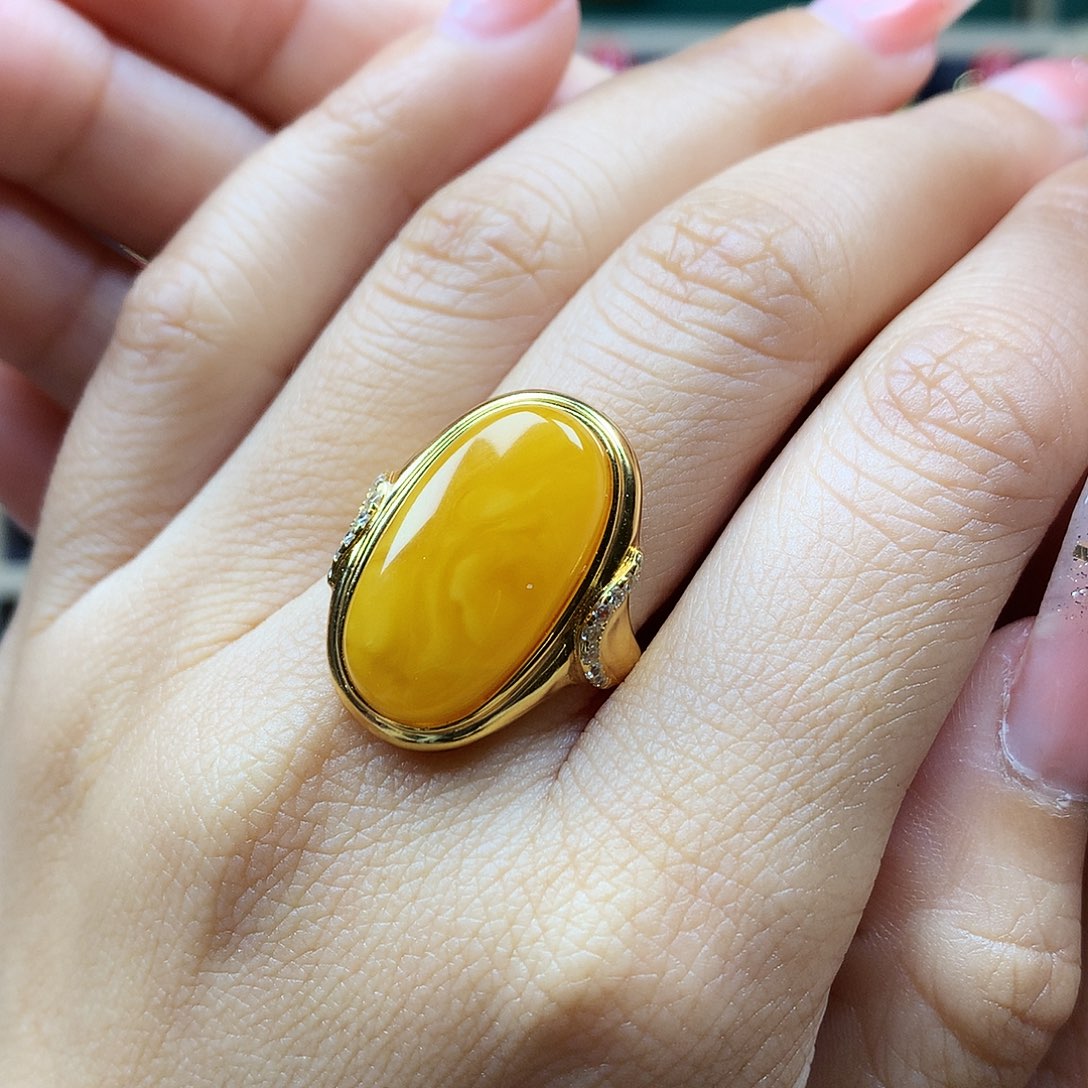 蜜蜡戒指银S925镶嵌戒指