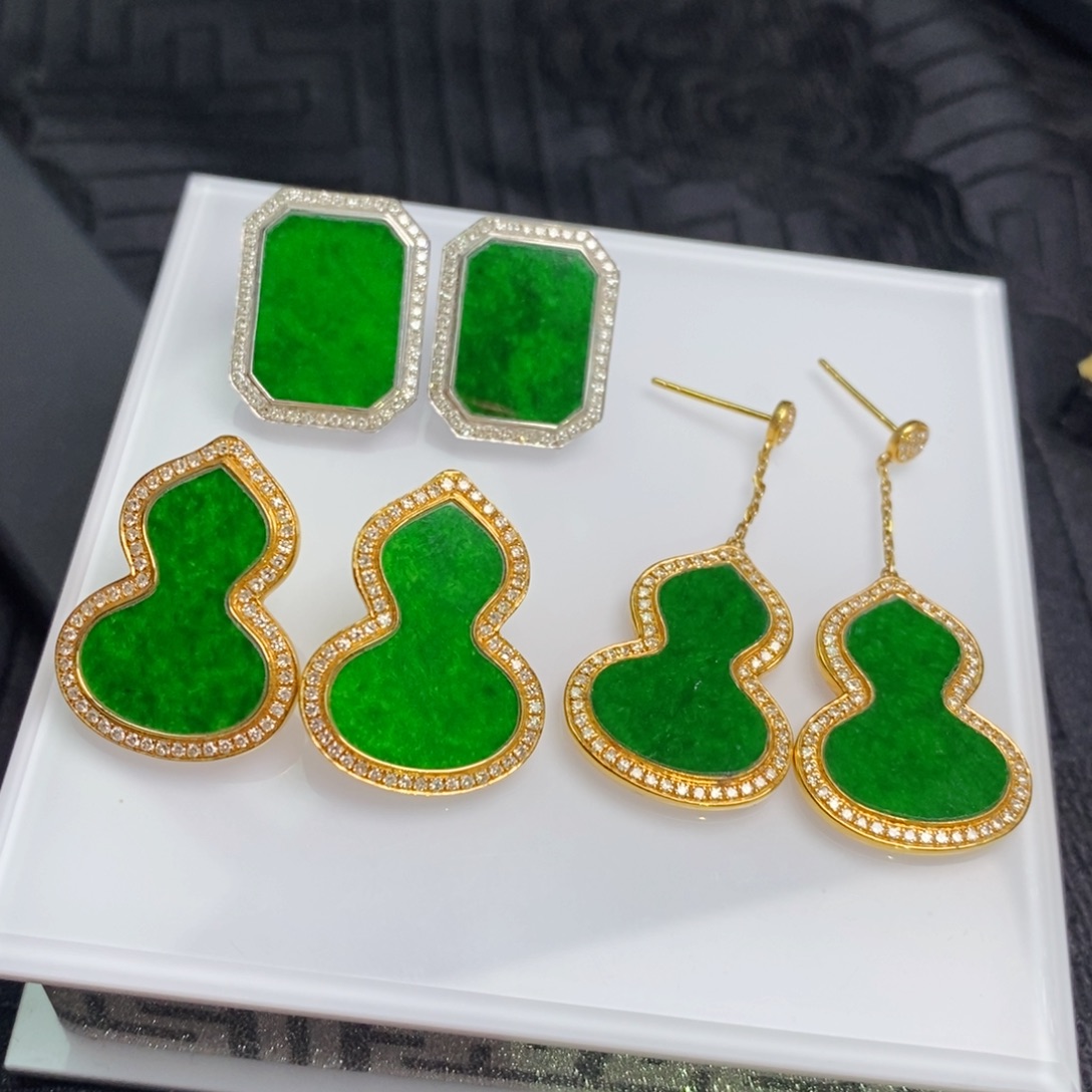 18K金镶嵌翡翠耳饰辣色耳钉 多样性一对发货