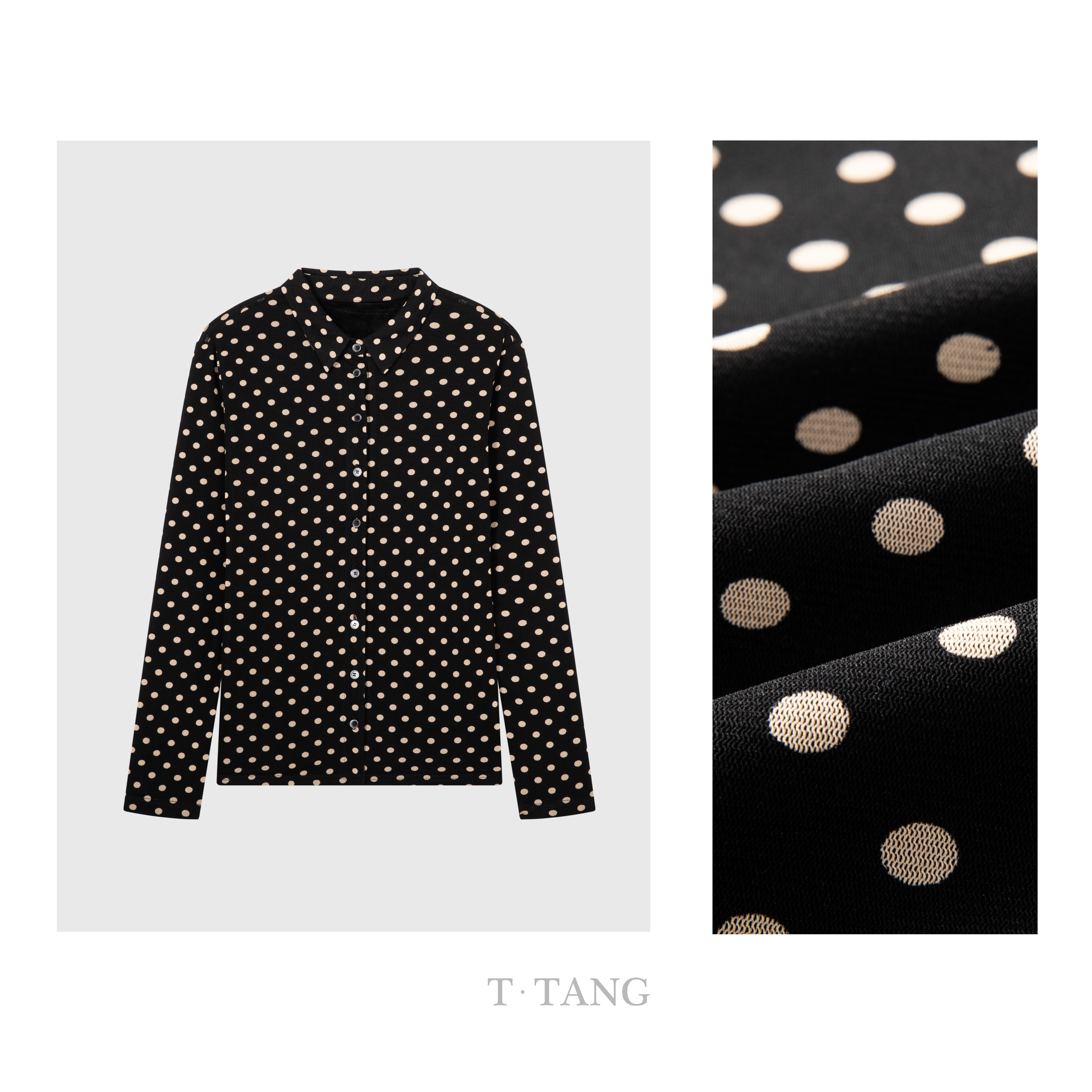 FL秋季水印波点网纱柔软百搭舒适时尚气质波点打底衬衫【7388】TJ