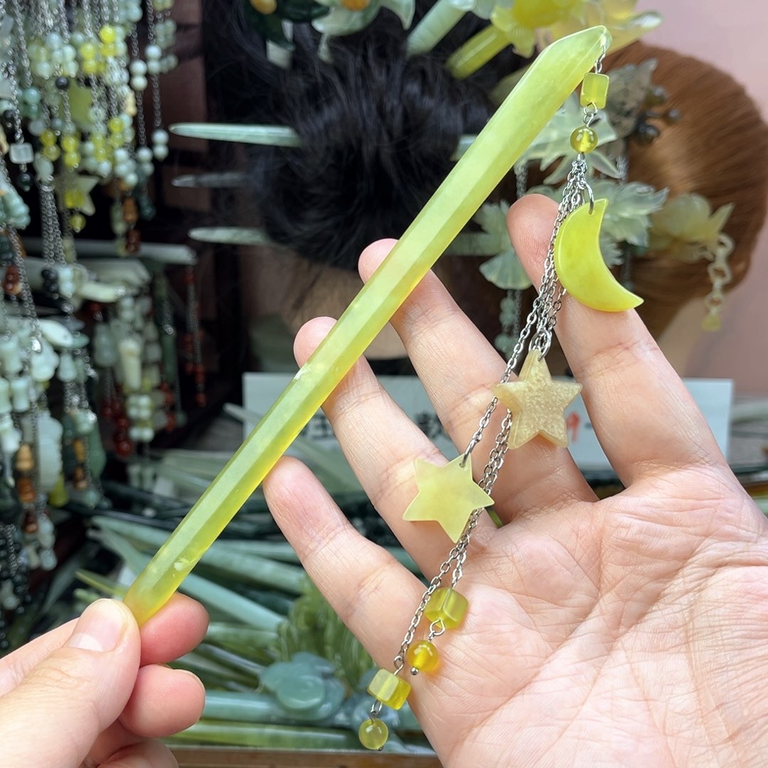 蛇纹石玉发饰未镶嵌长度18.5左右