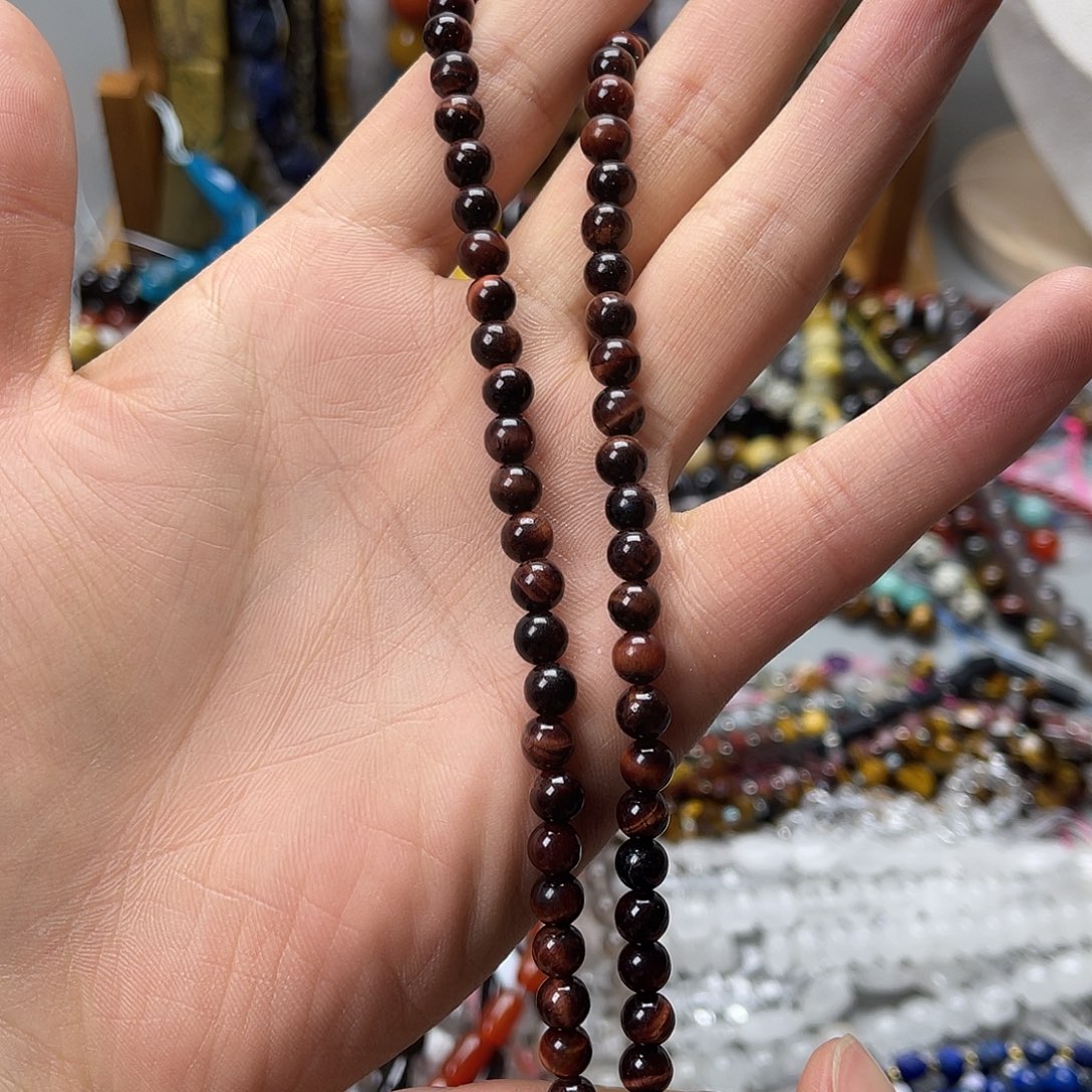 玛瑙/玉髓未镶嵌珠宝半成品卡6红虎圆珠一条