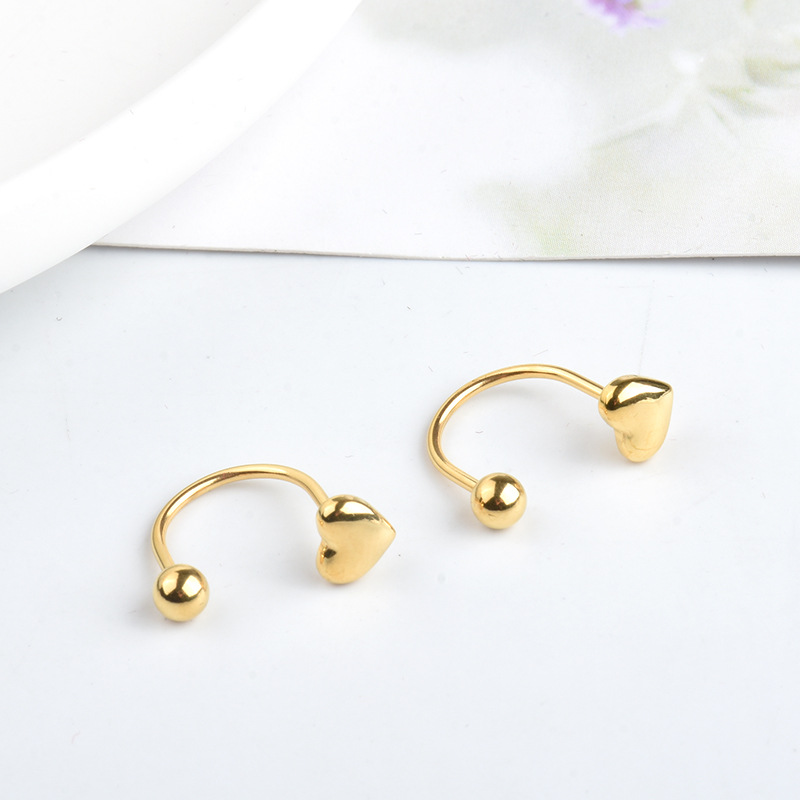钛钢耳饰 潮流时尚小众设计爱心U型耳钉ins珠珠耳骨钉小巧螺丝帽
