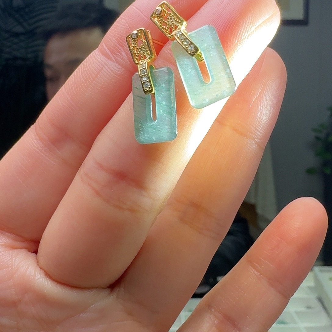 翡翠银S925镶嵌耳饰多样性发货其一