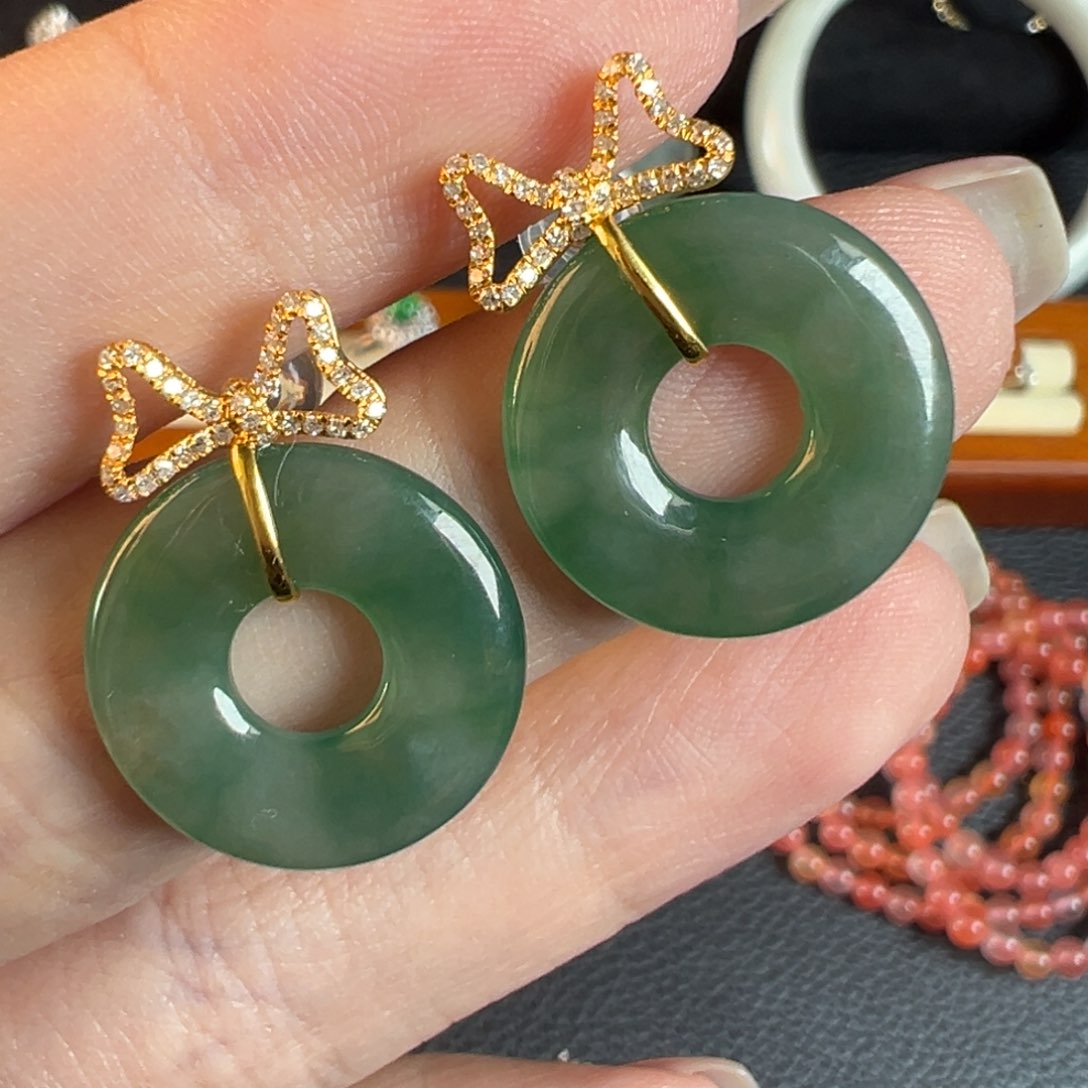 翡翠耳饰未镶嵌甜甜圈耳钉