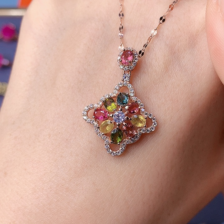 碧玺颈饰银S925镶嵌6666666