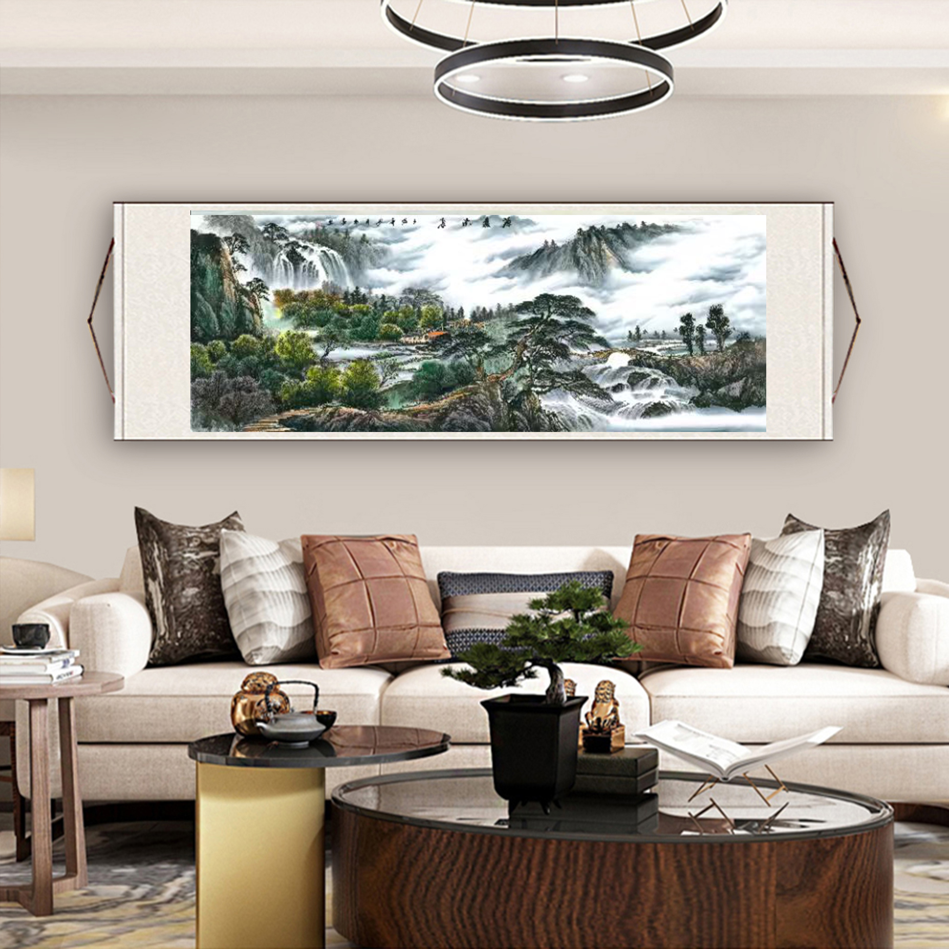 《源远流长 蓝色》横版现在国风装饰画