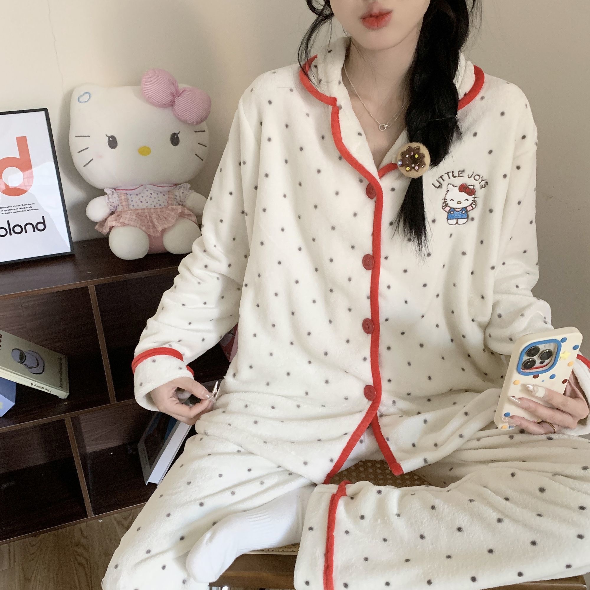 秋冬季法兰绒睡衣女学生卡通甜美可爱宝宝绒学生家居服套装可外穿