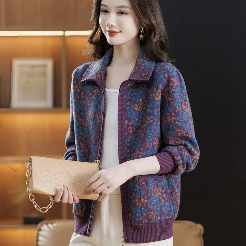 中老年女装秋冬针织开衫妈妈装宽松大码加厚保暖外套【8025】