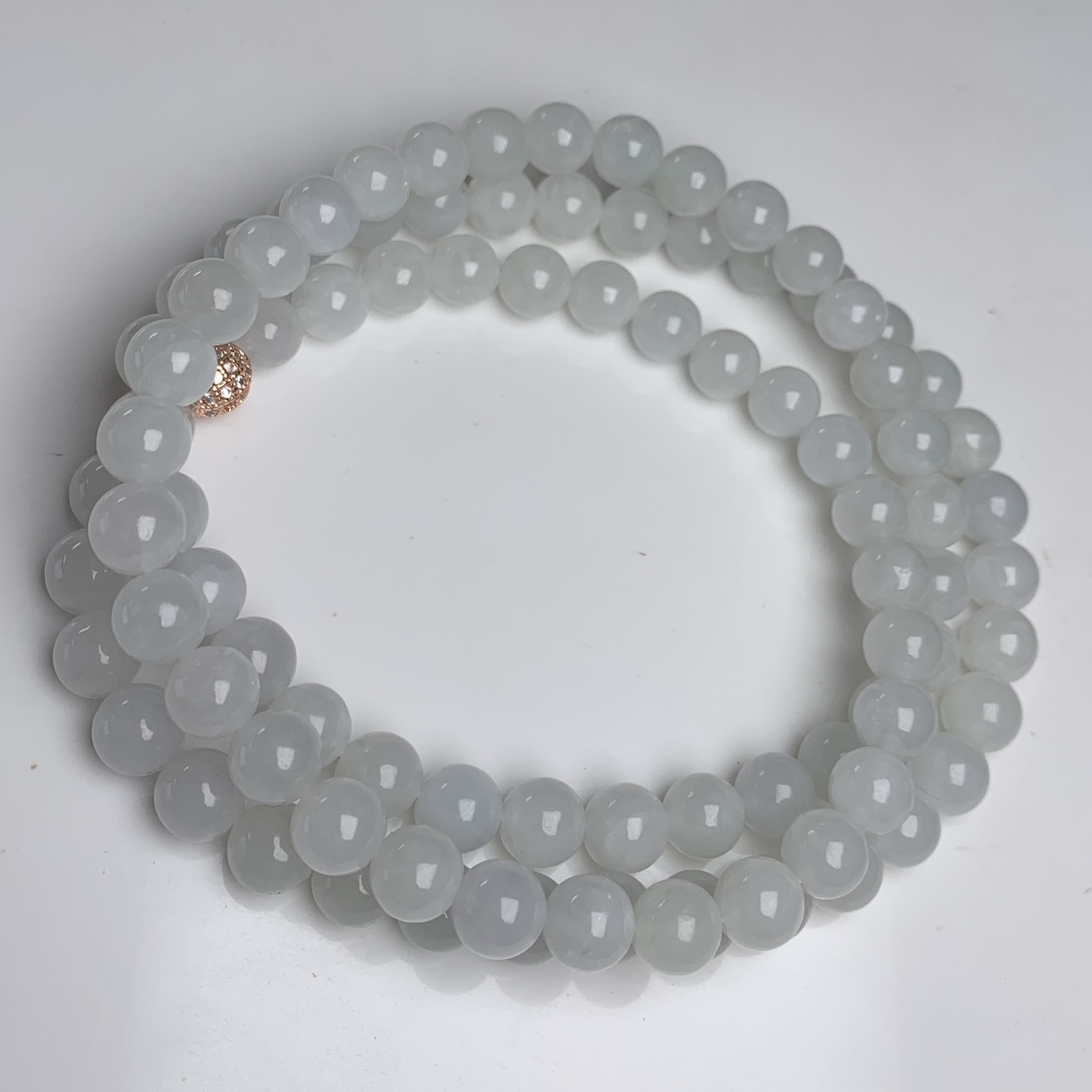 正宗A级高端上等缅甸透光米白色白月光精美女生正品翡翠翡翠珠串