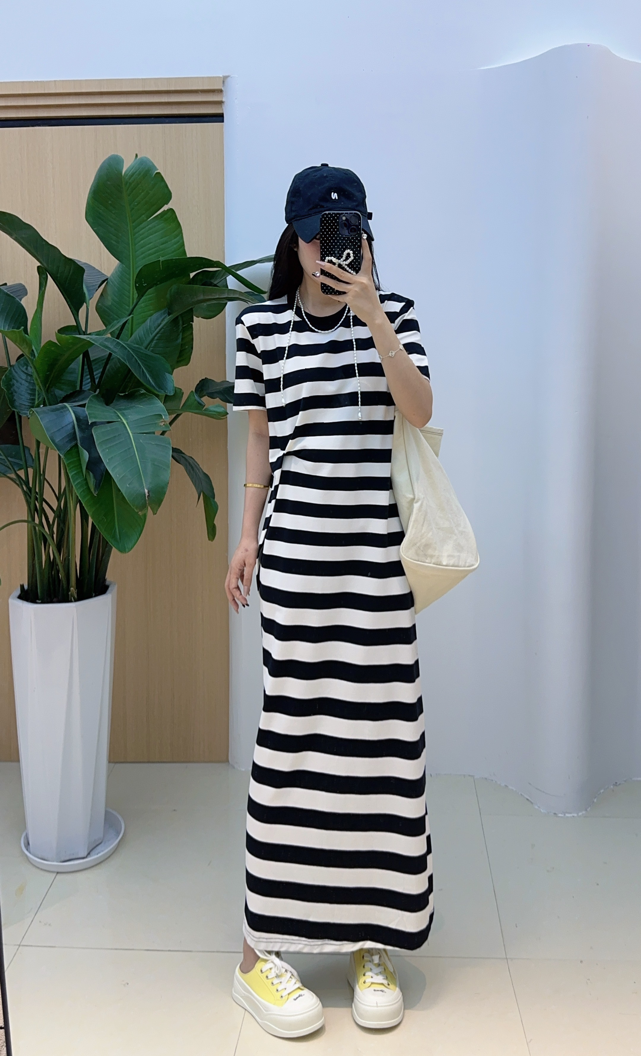 【海南简爱】夏季短袖圆领韩版连衣长裙女14932