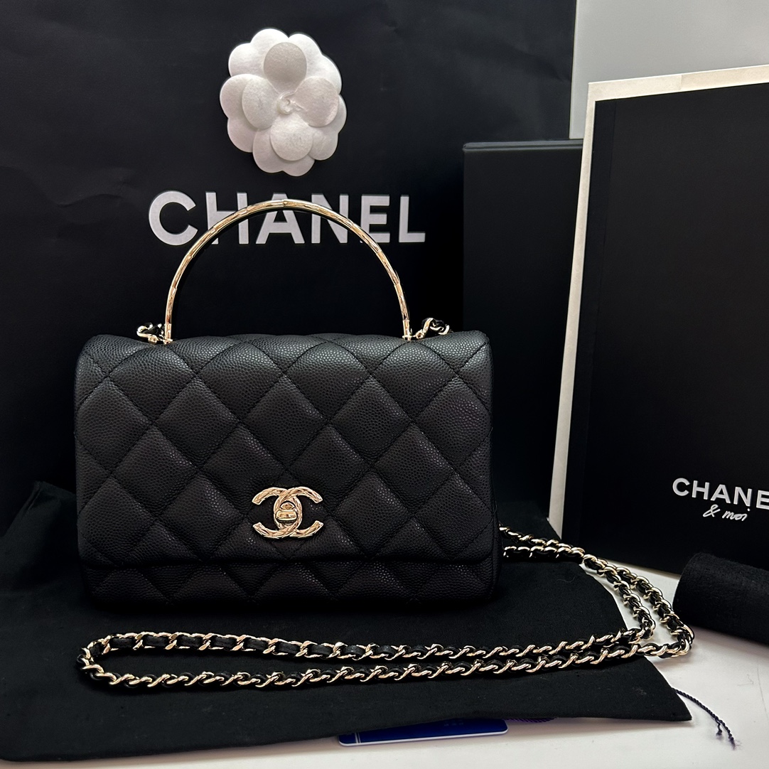 99新 Chanel/香奈儿 25S黑金荔枝牛cococrush手柄单肩斜挎包83266