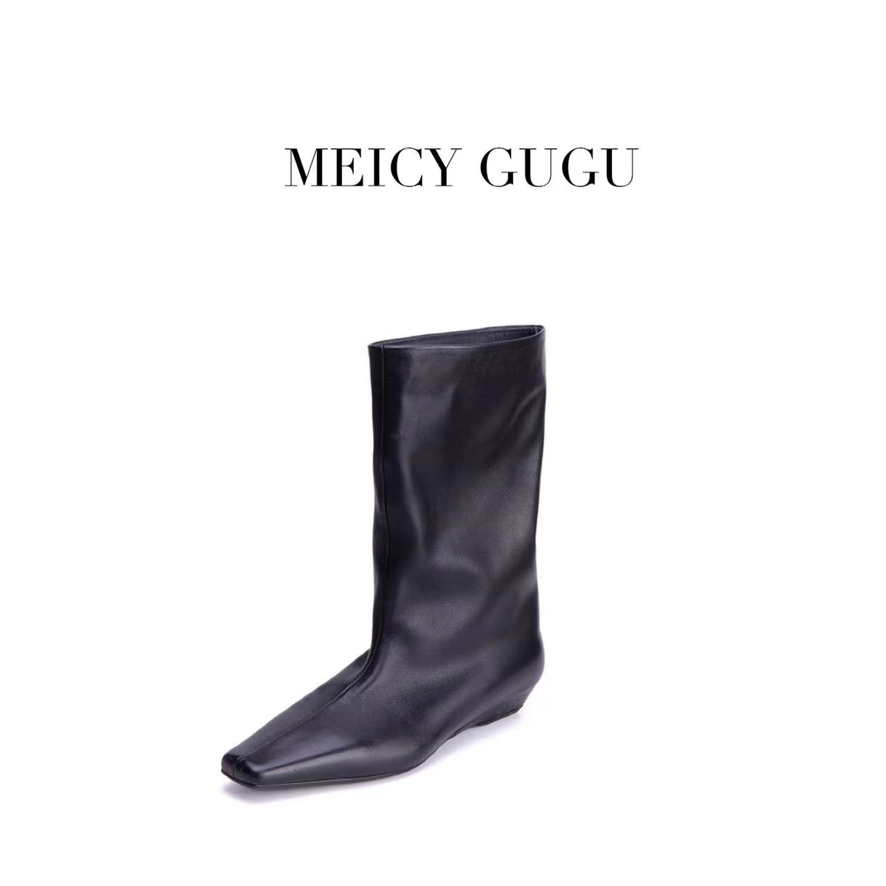MEICY GUGU.复古胎牛皮宽筒短靴24717