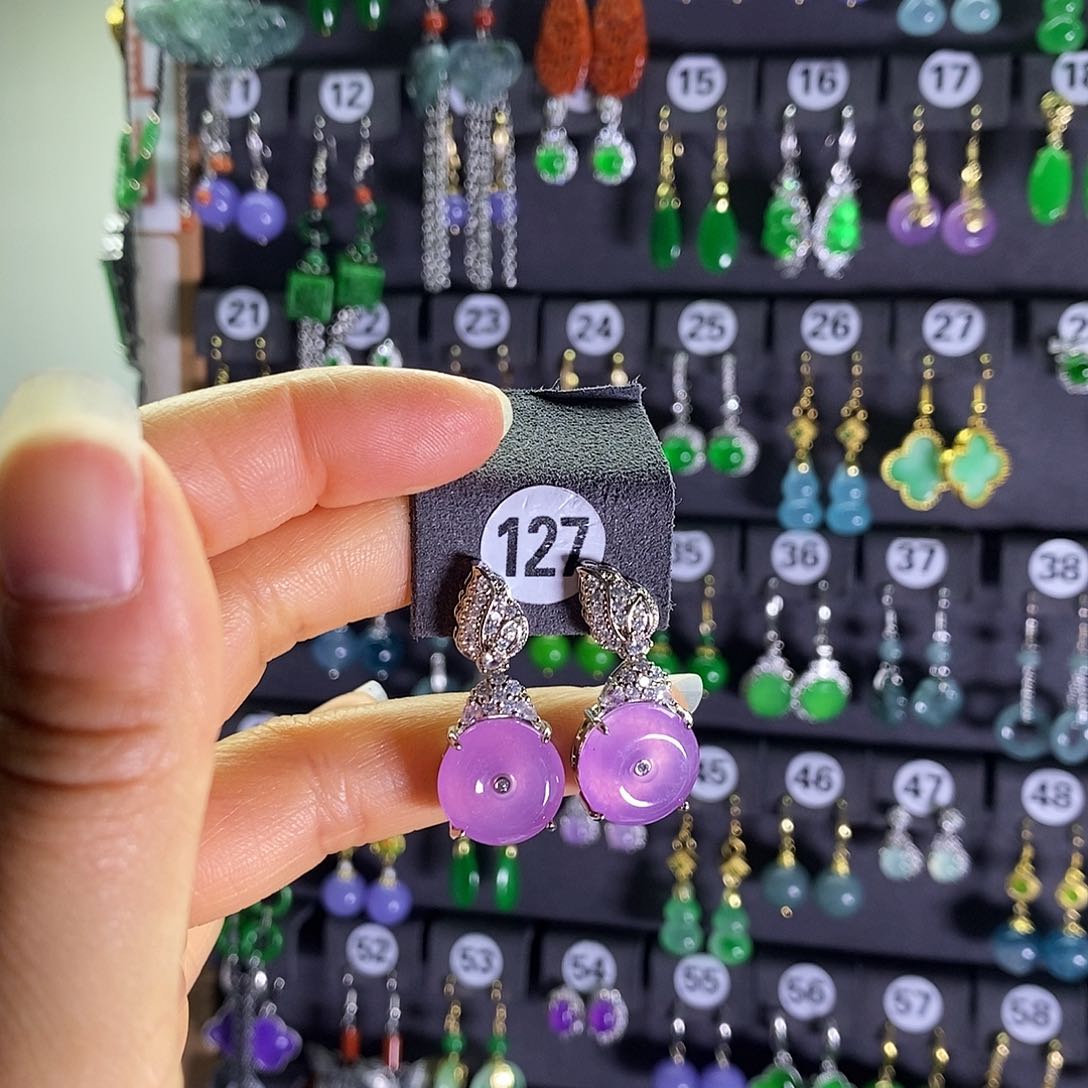 银S925镶嵌翡翠耳饰127