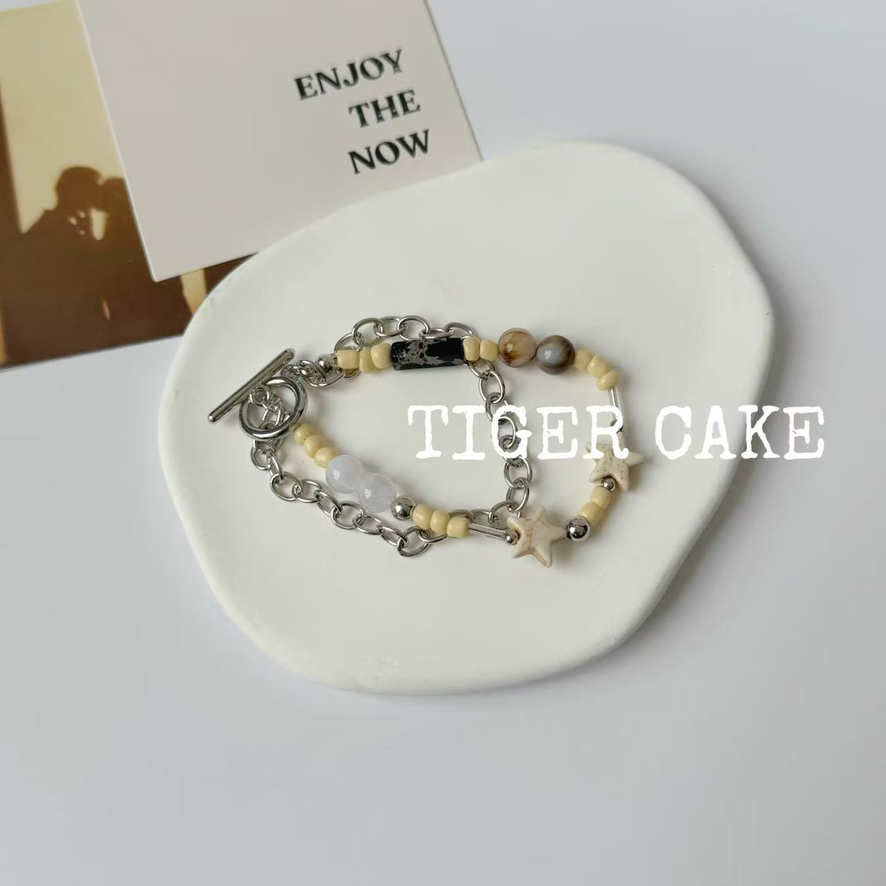 非金属亚克力手链 复古小众串珠星星小珠双层手链